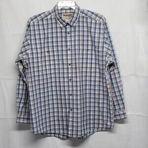 Wrangler Rugged Wear Shirt Button Down Mens XL Long Sleeve Plaid Wrinkle Resist